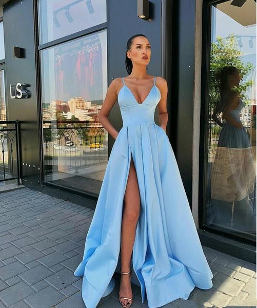 a line prom dresses spaghetti straps high side split satin floor length pleats formal dress evening gowns ogstuff robes de soiree, Black;red
a line prom dresses spaghetti straps high side split satin floor length pleats formal dress evening gowns ogstuff robes de soiree, Black;red