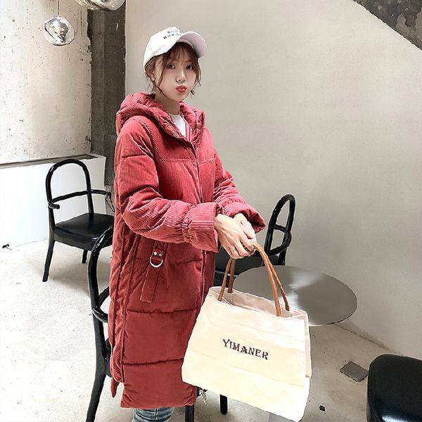 new corduroy down dress women's middle and long korean version loose hat bf bread dress cotton-padded ins coat, Black
new corduroy down dress women's middle and long korean version loose hat bf bread dress cotton-padded ins coat, Black