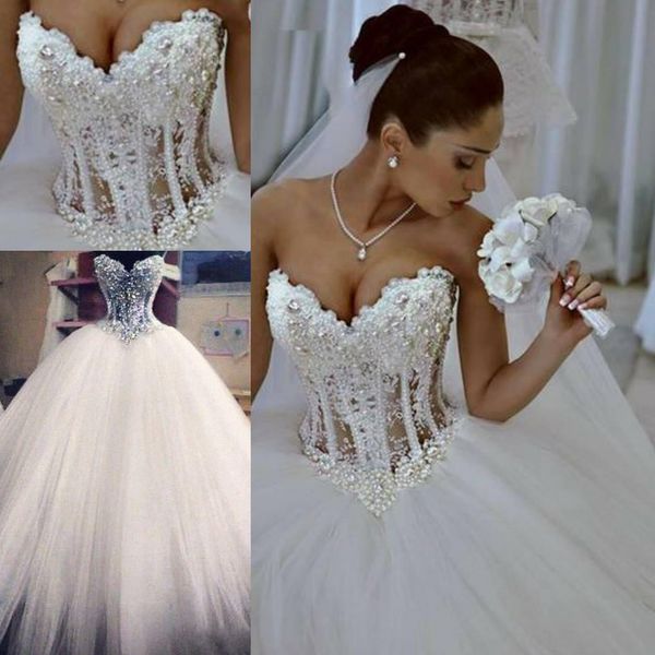 2019 Ball Gown Wedding Dresses Sweetheart Corset See Through Floor Length Princess Bridal Gowns Beaded Lace Pearls Custom Made
2019 Ball Gown Wedding Dresses Sweetheart Corset See Through Floor Length Princess Bridal Gowns Beaded Lace Pearls Custom Made