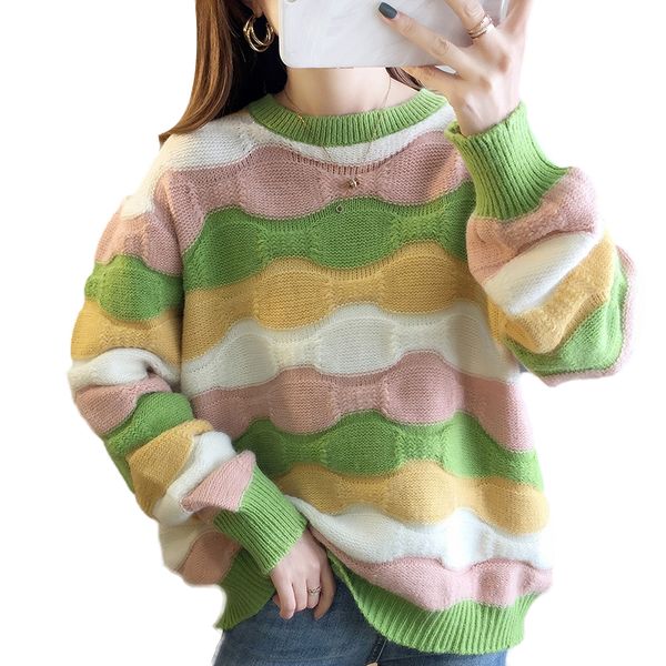 autumn korean version loose sweater fashion new color matching striped female sweater round neck pullover women, White;black
autumn korean version loose sweater fashion new color matching striped female sweater round neck pullover women, White;black
