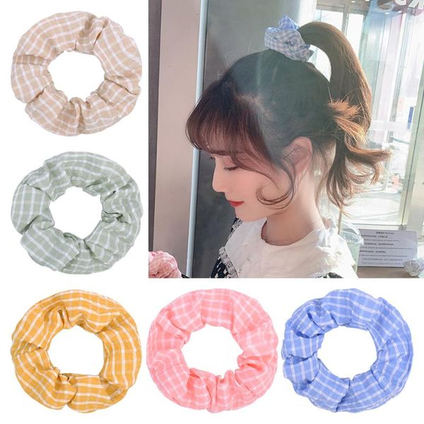 

hair accessories vintage women scrunchie for girls plaid elastic bands ties striped ponytail holder headwear, Slivery;white