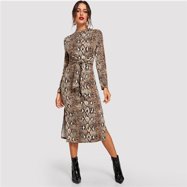 mock neck snake print split dress women autumn streetwear elegant party dress bodycon casual midi dresses, White;black
mock neck snake print split dress women autumn streetwear elegant party dress bodycon casual midi dresses, White;black