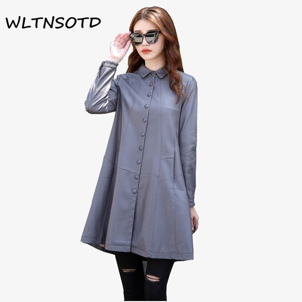 2017 autumn winter new women long skirt type large size coat female lapel solid button leather jacket, Black
2017 autumn winter new women long skirt type large size coat female lapel solid button leather jacket, Black