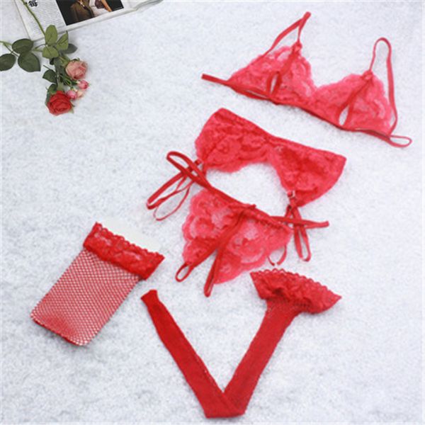 4pcs bras + g-string + net socks sling lingerie set perspective lace push up bra set temptation erotic women underwear, Red;black
4pcs bras + g-string + net socks sling lingerie set perspective lace push up bra set temptation erotic women underwear, Red;black