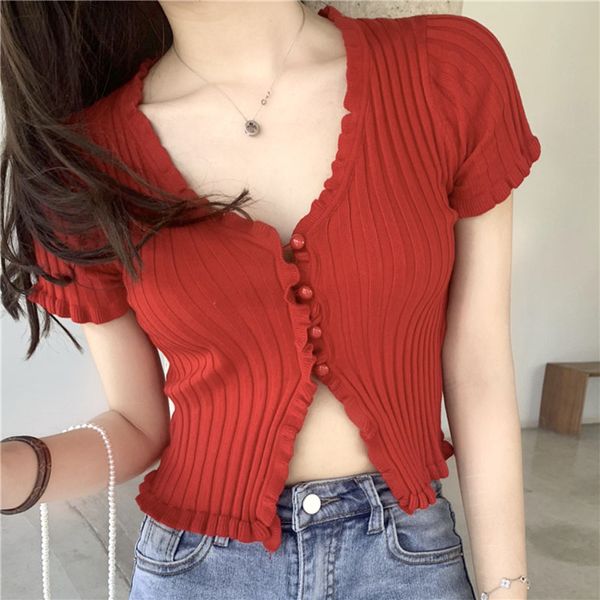 shintimes 2020 summer cardigan crop women short sleeve thread vintage knitted slim tank pink black white red 
shintimes 2020 summer cardigan crop women short sleeve thread vintage knitted slim tank pink black white red