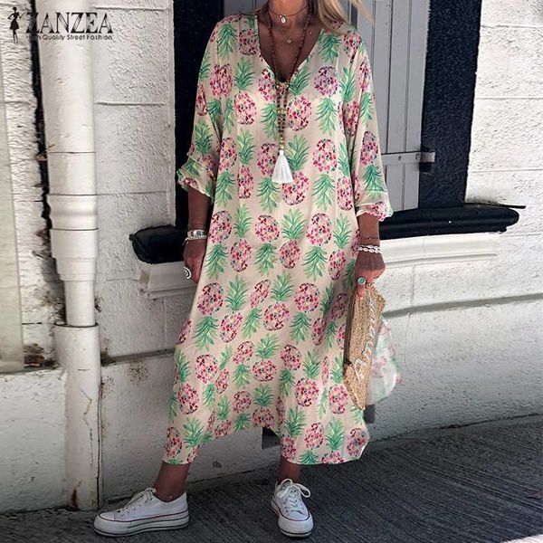women's print sundress zanzea 2019 summer maxi dress pineapple long sleeve vestidos plus size female v neck split holiday robe, Black;gray
women's print sundress zanzea 2019 summer maxi dress pineapple long sleeve vestidos plus size female v neck split holiday robe, Black;gray