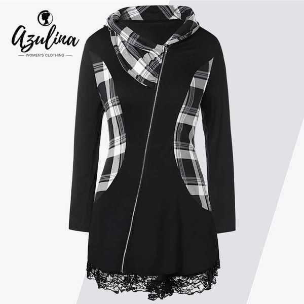 azulina plus size lace insert plaid zip coat women jacket casual slim long sleeves irregular coats 2019 outwear ladies tops, Black;brown
azulina plus size lace insert plaid zip coat women jacket casual slim long sleeves irregular coats 2019 outwear ladies tops, Black;brown