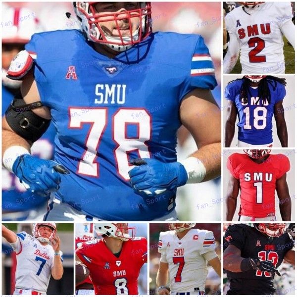 Custom Smu Mustangs 2020 Football White Blue Red 7 Shane Buechele 5 Xavier Jones 3 James Proche 150th Men Youth Kid Jersey 4xl