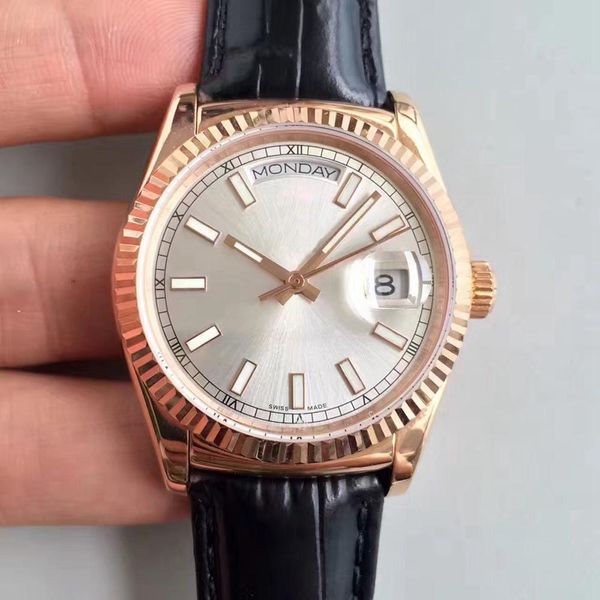 automatic mechanical mens wristwatch day date series 118139 36mm 4 color dial leather strap original buckle men watch, Slivery;brown
automatic mechanical mens wristwatch day date series 118139 36mm 4 color dial leather strap original buckle men watch, Slivery;brown
