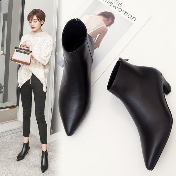 brand women's shoes white ankle boots boots-women back zip zipper winter footwear booties ladies fashion low autumn pointy 2019, Black
brand women's shoes white ankle boots boots-women back zip zipper winter footwear booties ladies fashion low autumn pointy 2019, Black