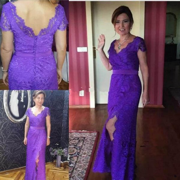 purple lace mother of the bride dress cap sleeve front split floor length sheath 2019 women prom gown party custom plus size, Black;red
purple lace mother of the bride dress cap sleeve front split floor length sheath 2019 women prom gown party custom plus size, Black;red
