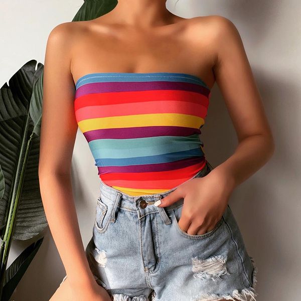 yyxz summer fashion slim rainbow striped sleeveless backless woman casual elastic skinny crop lady strapless tank top, White
yyxz summer fashion slim rainbow striped sleeveless backless woman casual elastic skinny crop lady strapless tank top, White