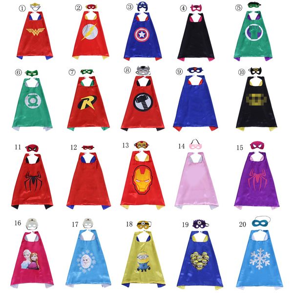 

20 styles double-layer superhero cape mask set for kids cartoon movie superhero halloween costume child christmas birthday party favors, Black;red