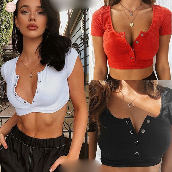 clubwear tank womens v neck crop button short sleeve solid camisole crop female top, White
clubwear tank womens v neck crop button short sleeve solid camisole crop female top, White