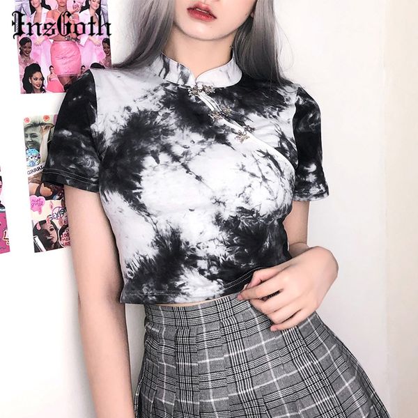 insgoth vintage black white tie-dye print crop women summer harajuku grunge bodycon t-shirts female patchwork slim
insgoth vintage black white tie-dye print crop women summer harajuku grunge bodycon t-shirts female patchwork slim
