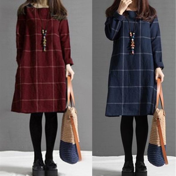 new autumn winter casual women cotton linen plaid t shirt dress vintage female spring dress women's long sleeve loose dresses, Black;gray
new autumn winter casual women cotton linen plaid t shirt dress vintage female spring dress women's long sleeve loose dresses, Black;gray