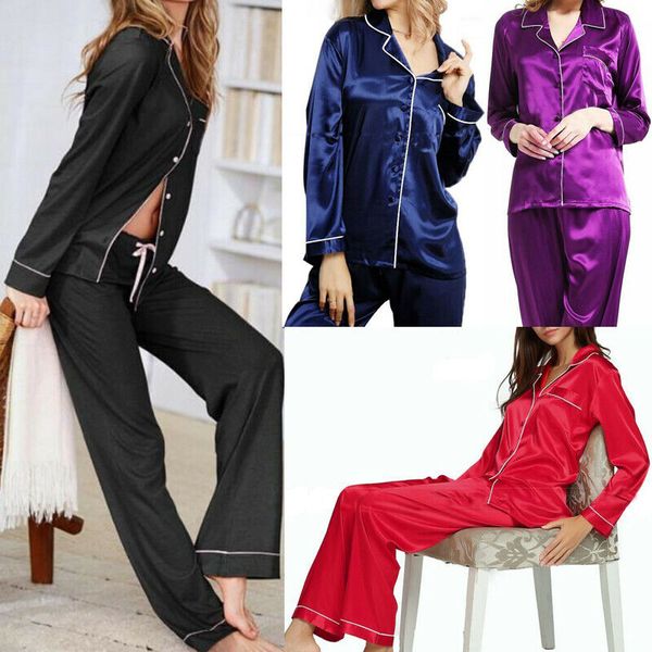 2019 new autumn ladies satin silk pajama sets long sleeve sleepwear homewear night wear set women plain pure colors nightwear, Black;red
2019 new autumn ladies satin silk pajama sets long sleeve sleepwear homewear night wear set women plain pure colors nightwear, Black;red