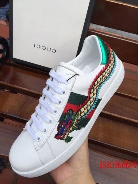 2019 men women letter embroidery ribbon dragon couples shoes cowhide leather casual sports shoes sneakers 35-45 with box, Black
2019 men women letter embroidery ribbon dragon couples shoes cowhide leather casual sports shoes sneakers 35-45 with box, Black