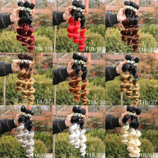 3pcs/lot synthetic hair bundles loose wave hair weaves double wefts extensions ombre hair weave dark roots #1b ing, Black
3pcs/lot synthetic hair bundles loose wave hair weaves double wefts extensions ombre hair weave dark roots #1b ing, Black