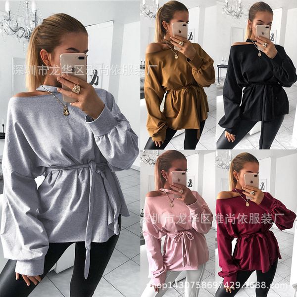 neck hanging and uncovering shirt one word collar long sleeves shoulder angle women's jacket t shirts, Black
neck hanging and uncovering shirt one word collar long sleeves shoulder angle women's jacket t shirts, Black