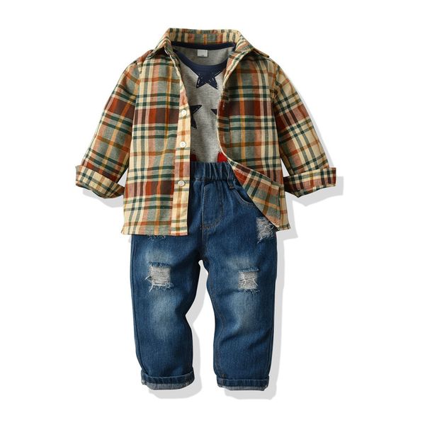 kids clothes toddler jeans suit boy plaid shirt + t-shirt + denim trousers 3 pcs baby children costume infant kid clothing set t200414, White
kids clothes toddler jeans suit boy plaid shirt + t-shirt + denim trousers 3 pcs baby children costume infant kid clothing set t200414, White