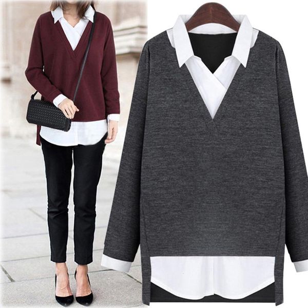fake two pieces knitted sweater women pullover plus size 5xl fashion casual solid long sleeve lapel sweater sueter mujer 2019
fake two pieces knitted sweater women pullover plus size 5xl fashion casual solid long sleeve lapel sweater sueter mujer 2019