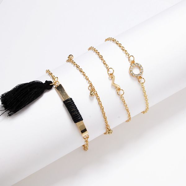 2019 new arrival new fashion creative v-studded geometric round tassel bracelet set of 4 jewelry gold bracelet c502, Black
2019 new arrival new fashion creative v-studded geometric round tassel bracelet set of 4 jewelry gold bracelet c502, Black