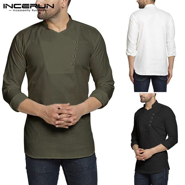 incerun men clothes vintage shirt stand collar streetwear plain retro kurtas men long sleeve casual pullovers 2020, White;black 
incerun men clothes vintage shirt stand collar streetwear plain retro kurtas men long sleeve casual pullovers 2020, White;black