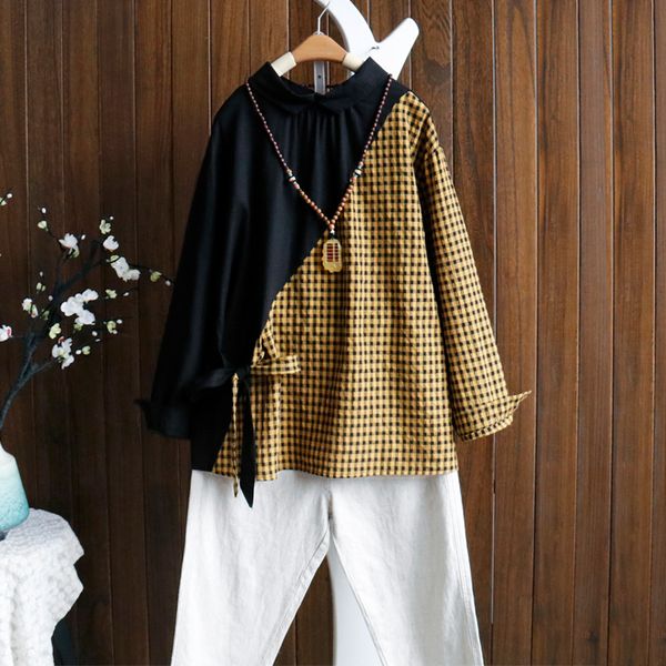 spring liteary contrast color plaid shirt womens loose long sleeves casual cotton linen back button vintage ethnic blouses, White
spring liteary contrast color plaid shirt womens loose long sleeves casual cotton linen back button vintage ethnic blouses, White