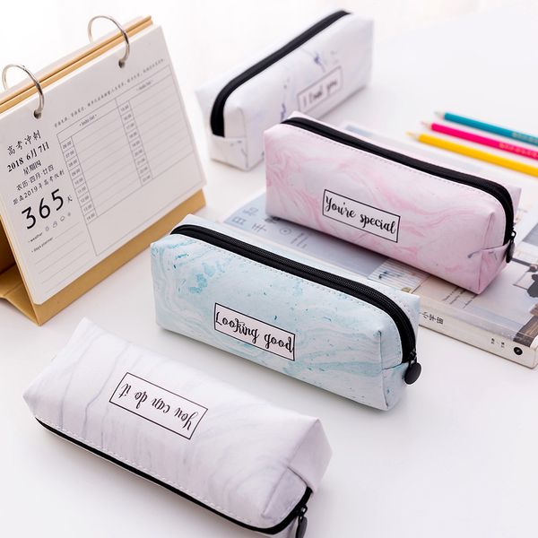 

new korean edition creative student stationery pu marble octagonal pen bag simple multifunctional stationery box