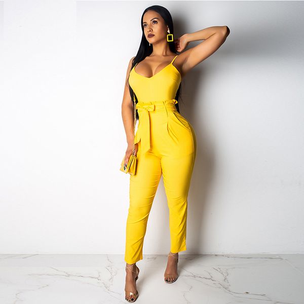yellow spaghetti strap ruffled waist belted jumpsuits casual solid deep v-neck bodycon summer street wear plus size jumpsuits, Black;white
yellow spaghetti strap ruffled waist belted jumpsuits casual solid deep v-neck bodycon summer street wear plus size jumpsuits, Black;white