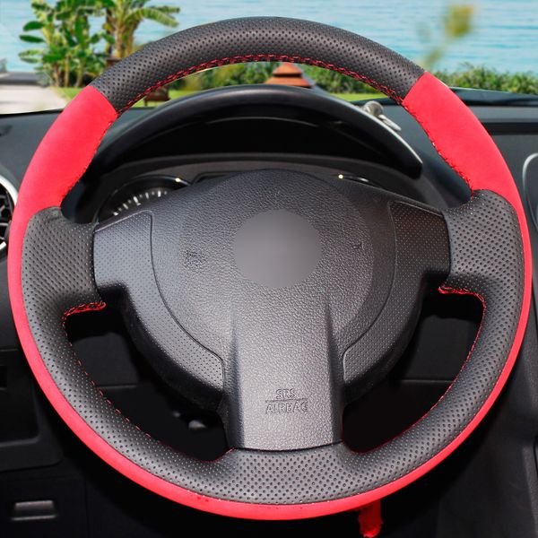 black genuine leather red suede hand sewing car steering wheel cover for nissan qashqai x-trail nv200 rogue
black genuine leather red suede hand sewing car steering wheel cover for nissan qashqai x-trail nv200 rogue