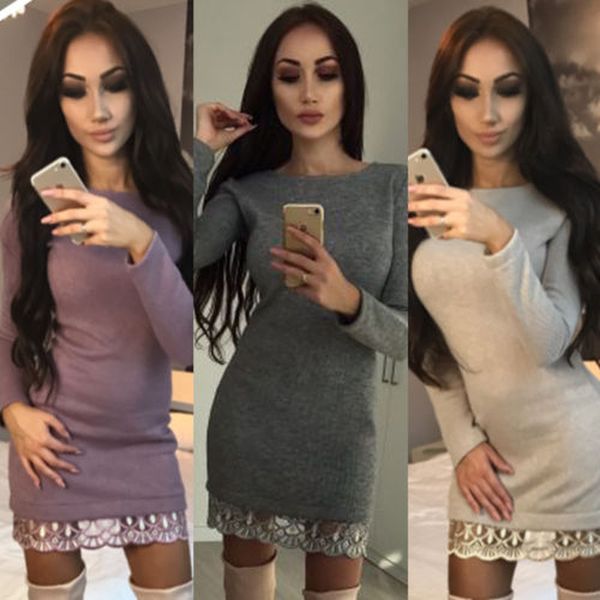 2019 new dress women autumn winter dresses long sleeve o-neck pullover knit bodycon lace slim mini dress knitwear, Black;gray
2019 new dress women autumn winter dresses long sleeve o-neck pullover knit bodycon lace slim mini dress knitwear, Black;gray