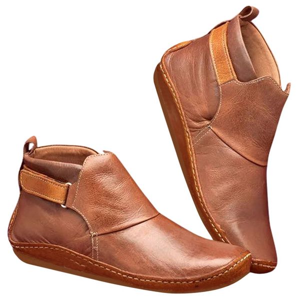 women's vintage leather boots flat waterproof shoes winter round toe ankle boots, Black
women's vintage leather boots flat waterproof shoes winter round toe ankle boots, Black