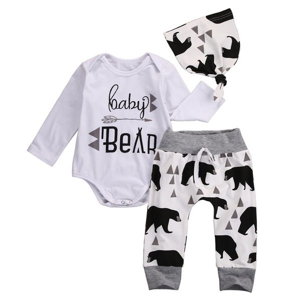3pcs 2020 baby boys clothes bear letter pattern long sleeve romepr+ pants +hat 3pcs suit newborn baby boy clothing set, White
3pcs 2020 baby boys clothes bear letter pattern long sleeve romepr+ pants +hat 3pcs suit newborn baby boy clothing set, White