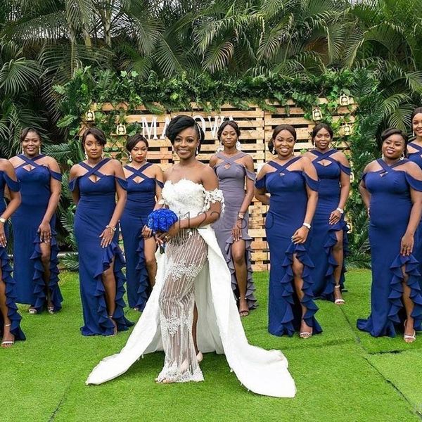 blue mermaid bridesmaid dresses side split criss cross straps ruffles sweep train garden country wedding guest gowns maid of honor dress, White;pink
blue mermaid bridesmaid dresses side split criss cross straps ruffles sweep train garden country wedding guest gowns maid of honor dress, White;pink