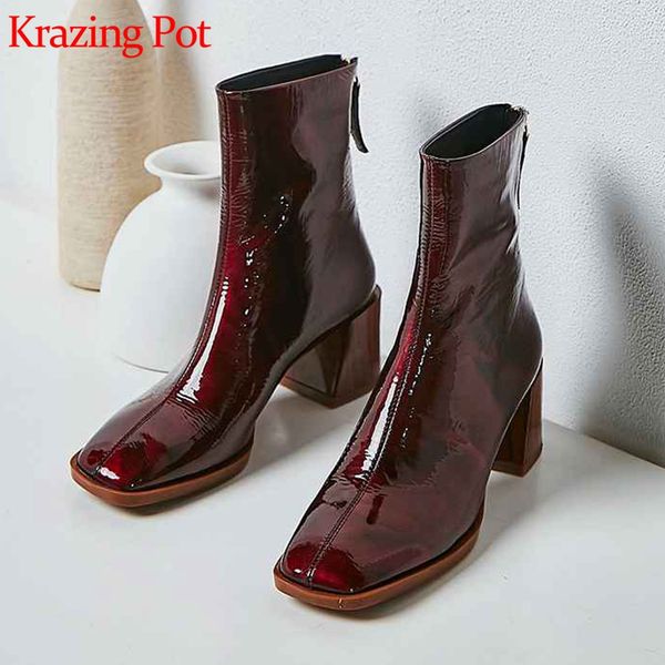 krazing pot new arrival patent cow leather thick high heels square toe handmade keep warm runway modern show ankle boots l6f2, Black
krazing pot new arrival patent cow leather thick high heels square toe handmade keep warm runway modern show ankle boots l6f2, Black