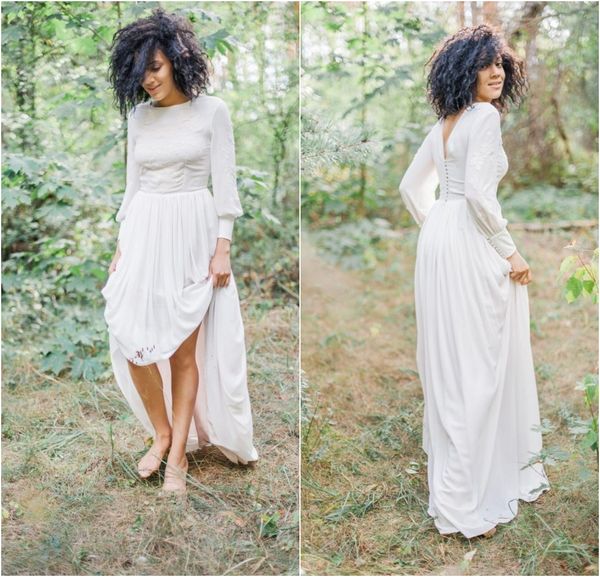 2020 modest country wedding dresses a line jewel neck long sleeve bohemian wedding dress custom made elegant vestidos de novia, White
2020 modest country wedding dresses a line jewel neck long sleeve bohemian wedding dress custom made elegant vestidos de novia, White