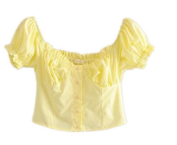 bazaleas fashion yellow cropped blouse vintage ruched blouses cute ruffles chic puff sleeve women crop top, White
bazaleas fashion yellow cropped blouse vintage ruched blouses cute ruffles chic puff sleeve women crop top, White