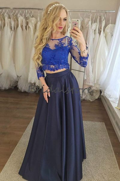navy blue two piece prom dresses scoop neckline 3/4 sleeves formal party dresses evening wear lace pick up special occasion graduate dress, Black
navy blue two piece prom dresses scoop neckline 3/4 sleeves formal party dresses evening wear lace pick up special occasion graduate dress, Black