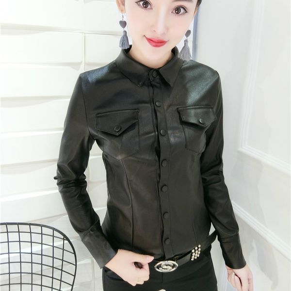 women's blouses & shirts 2021 winter long sleeve turn down collar pu leather women fashion black fake shirt top, White
women's blouses & shirts 2021 winter long sleeve turn down collar pu leather women fashion black fake shirt top, White