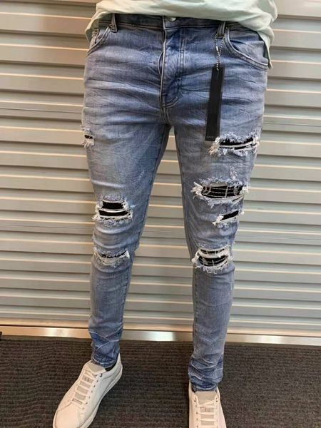 2020 mens designer jeans classic style luxury pants slim fit hole patches motorcycle biker denim mens designer jeans size 29-40, Blue
2020 mens designer jeans classic style luxury pants slim fit hole patches motorcycle biker denim mens designer jeans size 29-40, Blue
