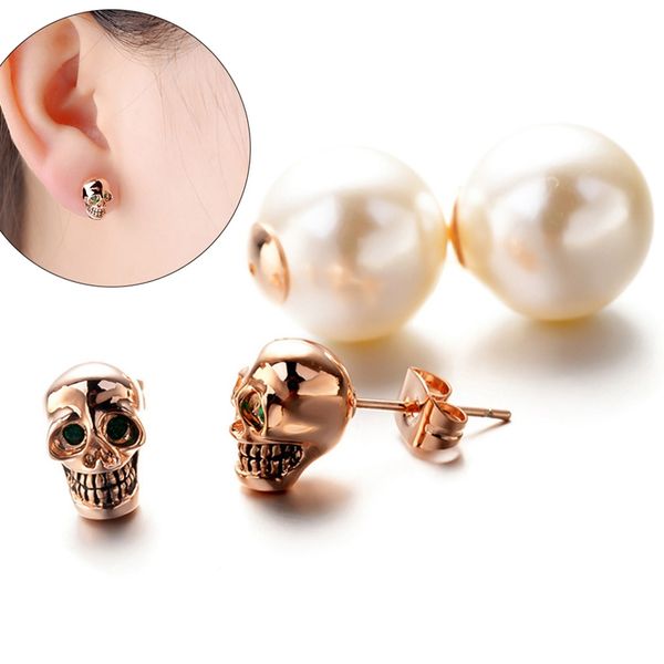 trendy skull skeleton design stud earring with white pearl fashion earrings for women girls personality dual-use jewelery gift, Golden;silver
trendy skull skeleton design stud earring with white pearl fashion earrings for women girls personality dual-use jewelery gift, Golden;silver