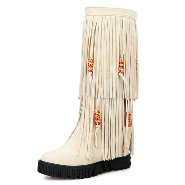 Women Mid-Calf Boots With Fringe Beading Round Toe Flock Height Increasing Women Boots Women Slip On Size 34-44
Women Mid-Calf Boots With Fringe Beading Round Toe Flock Height Increasing Women Boots Women Slip On Size 34-44