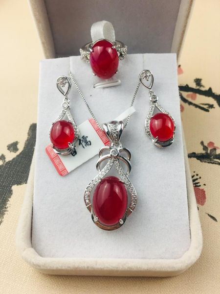 jewelry 925 silver inlay natural red agate set pendant necklace beautiful ring earrings a certificate, Black
jewelry 925 silver inlay natural red agate set pendant necklace beautiful ring earrings a certificate, Black