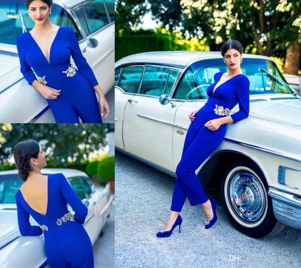 royal blue satin long prom dresses women jumpsuits v neck backless long sleeves evening gowns appliques dubai arabic special occasion dress, Black;red
royal blue satin long prom dresses women jumpsuits v neck backless long sleeves evening gowns appliques dubai arabic special occasion dress, Black;red
