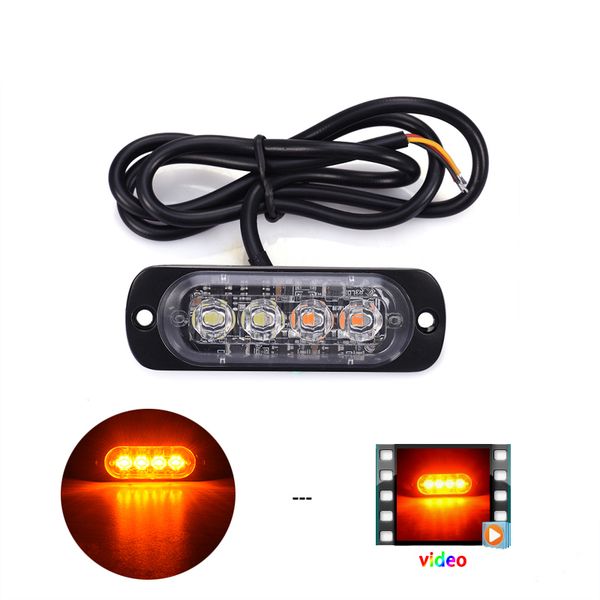 

4 led strobe warning light beacon strobe grille flashing lightbar truck car beacon lamp amber white traffic light 12v - 24v