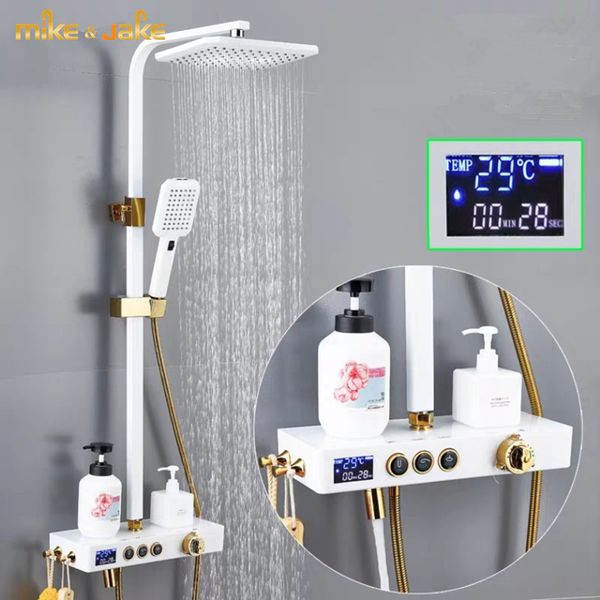 

bathtub thermostatic shower faucet set wall-mounted rainfall constant shower cold and bath mixer bathroom black set