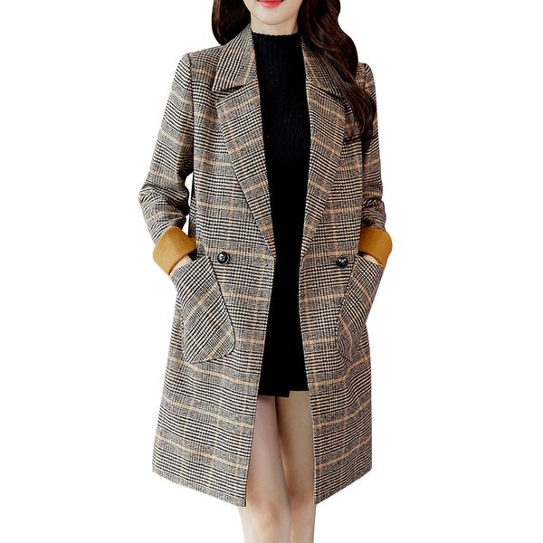 women fashion plaid vintage winter warm long sleeve button woolen jacket female coat ladies long outwear manteau femme hiver, Black
women fashion plaid vintage winter warm long sleeve button woolen jacket female coat ladies long outwear manteau femme hiver, Black