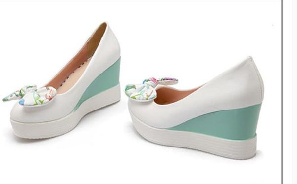 2019 women's shoes in spring and autumn with new style slope heel round head bowknot waterproof table@7001, Black